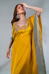 Neha Khullar_Yellow Modal, Satin Embroidery Round Neck Floral Embeoidered Kaftan _at_Aza_Fashions