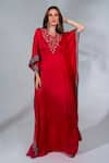 Buy_Neha Khullar_Fuchsia Modal Satin Embroidered Applique Round Sequin And Pearl Kaftan  _at_Aza_Fashions