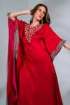 Shop_Neha Khullar_Fuchsia Modal Satin Embroidered Applique Round Sequin And Pearl Kaftan  _at_Aza_Fashions