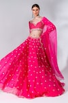 Buy_Neha Khullar_Fuchsia Georgette Embroidery Mirror Notched Lehenga Set _at_Aza_Fashions