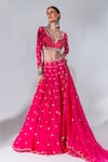 Neha Khullar_Fuchsia Georgette Embroidery Mirror Notched Lehenga Set _Online_at_Aza_Fashions