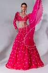 Neha Khullar_Fuchsia Georgette Embroidery Mirror Notched Lehenga Set _at_Aza_Fashions