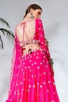 Shop_Neha Khullar_Fuchsia Georgette Embroidery Mirror Notched Lehenga Set 