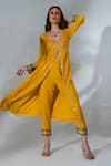 Neha Khullar_Yellow Georgette, Organza, Crepe Sequins, Embroidery, Floral Applique Kurta Set _Online_at_Aza_Fashions