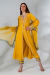 Shop_Neha Khullar_Yellow Georgette, Organza, Crepe Sequins, Embroidery, Floral Applique Kurta Set _Online_at_Aza_Fashions