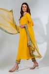 Neha Khullar_Yellow Georgette, Organza, Crepe Sequins, Embroidery, Floral Applique Kurta Set _at_Aza_Fashions