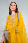 Buy_Neha Khullar_Yellow Georgette, Organza, Crepe Sequins, Embroidery, Floral Applique Kurta Set 