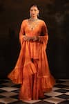 Buy_Neha Khullar_Orange Georgette Printed Floral Plunge V Neck Kurta Gharara Set  _at_Aza_Fashions