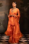 Shop_Neha Khullar_Orange Georgette Printed Floral Plunge V Neck Kurta Gharara Set  _Online_at_Aza_Fashions