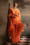 Buy_Neha Khullar_Orange Georgette Printed Floral Plunge V Neck Kurta Gharara Set  