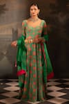 Buy_Neha Khullar_Green Georgette, Organza, Crepe Pearls, Botanical Print Anarkali With Dupatta _at_Aza_Fashions