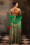 Neha Khullar_Green Georgette, Organza, Crepe Pearls, Botanical Print Anarkali With Dupatta _Online_at_Aza_Fashions