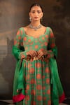 Shop_Neha Khullar_Green Georgette, Organza, Crepe Pearls, Botanical Print Anarkali With Dupatta _Online_at_Aza_Fashions