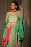 Shop_Neha Khullar_Green Georgette, Organza, Crepe Pearls, Botanical Print Anarkali With Dupatta _at_Aza_Fashions