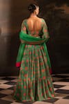 Shop_Neha Khullar_Green Georgette Printed Floral Leaf Neck Garden Lehenga Set _at_Aza_Fashions