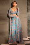 Buy_Neha Khullar_Blue Georgette Printed Floral Jacket Open Blossom Sharara Set  _at_Aza_Fashions