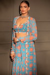 Buy_Neha Khullar_Blue Georgette Printed Floral Jacket Open Blossom Sharara Set  _Online_at_Aza_Fashions