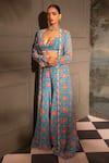 Shop_Neha Khullar_Blue Georgette Printed Floral Jacket Open Blossom Sharara Set  _Online_at_Aza_Fashions