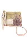 Shop_Oceana Clutches_Beige Floral Embroidered Wristlet _at_Aza_Fashions