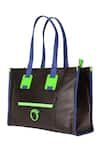 Buy_Oceana Clutches_Black Vegan Leather Colorblock Tote Bag _Online_at_Aza_Fashions