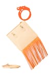 Shop_Oceana Clutches_Brown Fringes Color Blocked Square-shaped Wristlet Bag _at_Aza_Fashions