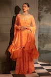 Buy_Neha Khullar_Orange Georgette Printed Floral U Neck Flower Kurta Gharara Set  _at_Aza_Fashions