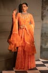 Neha Khullar_Orange Georgette Printed Floral U Neck Flower Kurta Gharara Set  _at_Aza_Fashions