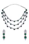 Shop_Moh-Maya by Disha Khatri_Silver Plated Crystal Emerald Stone Necklace Set _at_Aza_Fashions