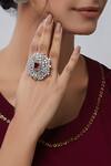Buy_Moh-Maya By Disha Khatri_Silver Plated Crystals, Stones Floral Ring _at_Aza_Fashions