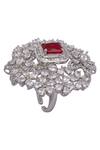 Shop_Moh-Maya By Disha Khatri_Silver Plated Crystals, Stones Floral Ring _at_Aza_Fashions