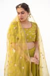 Apeksha Jain Label_Green Cotton Silk Hand Embroidered Marodi Round Neck Blouse Lehenga Set _Online_at_Aza_Fashions