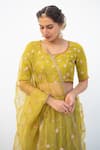 Buy_Apeksha Jain Label_Green Cotton Silk Hand Embroidered Marodi Round Neck Blouse Lehenga Set _Online_at_Aza_Fashions