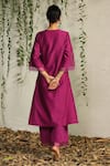 Shop_Charkhee_Pink Chanderi, Cotton Satin, Organza Cut Work, Embroidery Leaf Kurta Pant Set _at_Aza_Fashions