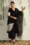 Buy_Charkhee_Black Chanderi, Cotton Satin, Organza Cut Work, Leaf Pattern Kurta Pant Set _Online_at_Aza_Fashions