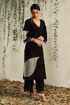 Shop_Charkhee_Black Chanderi, Cotton Satin, Organza Cut Work, Leaf Pattern Kurta Pant Set _Online_at_Aza_Fashions
