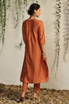 Shop_Charkhee_Orange Kurta And Dupatta Chanderi Embroidered Nakshi Notched Zari & Pant Set _at_Aza_Fashions