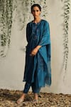 Charkhee_Blue Kurta And Dupatta Chanderi Embroidered Nakshi Notched Zari & Work Pant Set _Online_at_Aza_Fashions