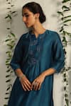 Buy_Charkhee_Blue Kurta And Dupatta Chanderi Embroidered Nakshi Notched Zari & Work Pant Set _Online_at_Aza_Fashions