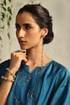 Charkhee_Blue Kurta And Dupatta Chanderi Embroidered Nakshi Notched Zari & Work Pant Set _at_Aza_Fashions