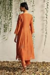 Shop_Charkhee_Orange Chanderi, Cotton Satin, Organza Embroidery Zari And Nakshi Kurta Pant Set _at_Aza_Fashions