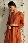 Buy_Charkhee_Orange Chanderi, Cotton Satin, Organza Embroidery Zari And Nakshi Kurta Pant Set _Online_at_Aza_Fashions