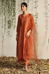 Buy_Charkhee_Orange Chanderi, Cotton Satin, Organza Embroidery Zari And Nakshi Kurta Pant Set 