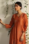 Charkhee_Orange Chanderi, Cotton Satin, Organza Embroidery Zari And Nakshi Kurta Pant Set _Online