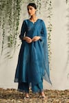 Buy Charkhee Blue Chanderi, Cotton Satin, Organza Nakshi And Zari Work Kurta Pant Set at Aza Fashions Buy_Charkhee_Blue Chanderi, Cotton Satin, Organza Nakshi And Zari Work Kurta Pant Set _at_Aza_Fashions