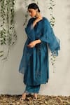 Charkhee Blue Chanderi, Cotton Satin, Organza Nakshi And Zari Work Kurta Pant Set Online at Aza Fashions Charkhee_Blue Chanderi, Cotton Satin, Organza Nakshi And Zari Work Kurta Pant Set _Online_at_Aza_Fashions