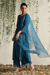 Shop Charkhee Blue Chanderi, Cotton Satin, Organza Nakshi And Zari Work Kurta Pant Set Online at Aza Fashions Shop_Charkhee_Blue Chanderi, Cotton Satin, Organza Nakshi And Zari Work Kurta Pant Set _Online_at_Aza_Fashions