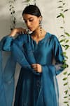 Charkhee Blue Chanderi, Cotton Satin, Organza Nakshi And Zari Work Kurta Pant Set at Aza Fashions Charkhee_Blue Chanderi, Cotton Satin, Organza Nakshi And Zari Work Kurta Pant Set _at_Aza_Fashions