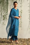 Buy Charkhee Blue Chanderi, Cotton Satin, Organza Nakshi And Zari Work Kurta Pant Set Buy_Charkhee_Blue Chanderi, Cotton Satin, Organza Nakshi And Zari Work Kurta Pant Set
