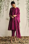 Buy_Charkhee_Pink Kurta And Dupatta Chanderi Embroidered Nakshi Round & Zari Pant Set _at_Aza_Fashions