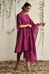 Buy_Charkhee_Pink Kurta And Dupatta Chanderi Embroidered Nakshi Round & Zari Pant Set _Online_at_Aza_Fashions